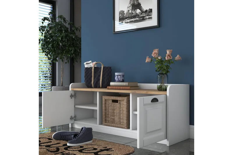 Caraway Skobänk 120x45 cm Vit/Brun - Hanah Home - Förvaring - Sko- & klädförvaring - Skoförvaring