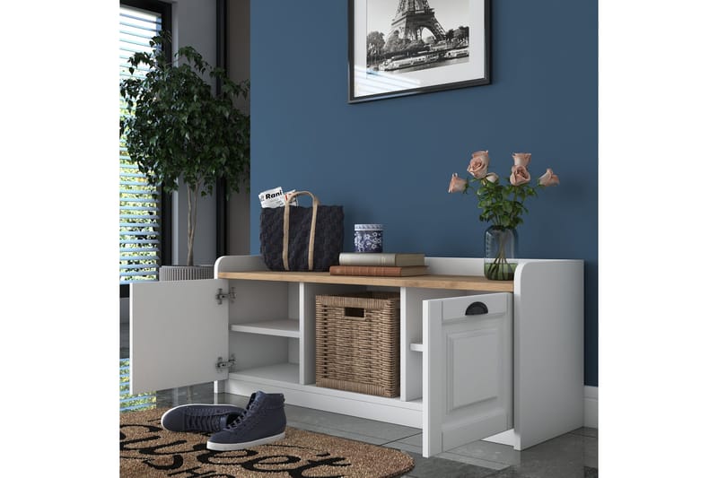Caraway Skobänk 120x45 cm Vit/Brun - Hanah Home - Förvaring - Sko- & klädförvaring - Skoförvaring - Bänk med skoförvaring