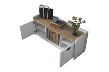 Caraway Skobänk 120x45 cm Vit/Brun - Hanah Home - Förvaring - Sko- & klädförvaring - Skoförvaring - Bänk med skoförvaring