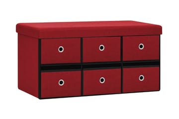 Hopfällbar förvaringsbänk vinröd 76x38x38 cm konstlinne