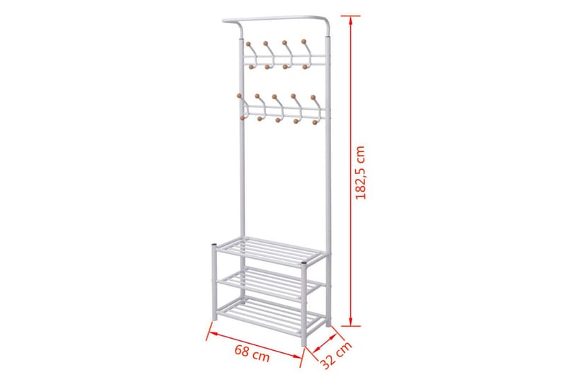 Kapphängare med skohylla 68x32x182,5 cm vit - Vit - Förvaring - Sko- & klädförvaring - Skoförvaring