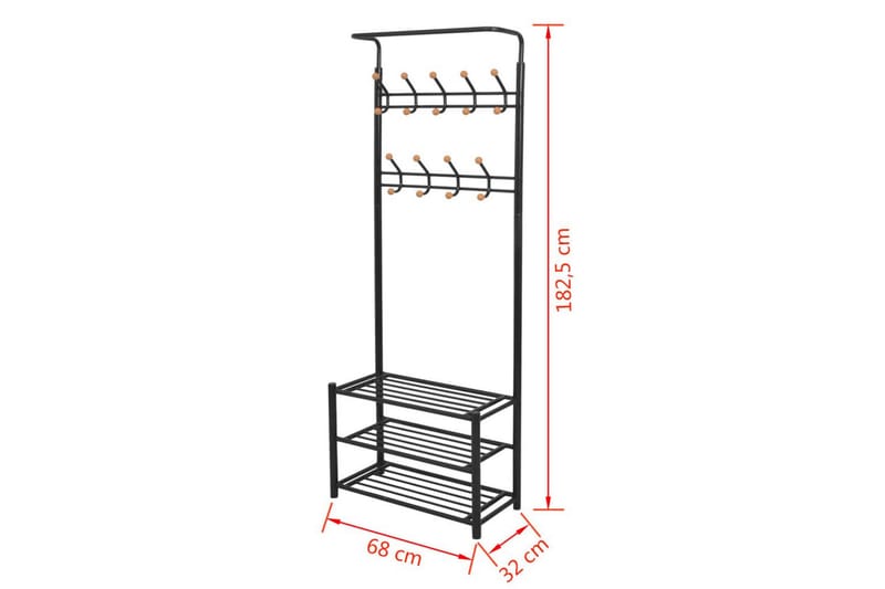 Klädhängare med skohylla 68x32x182,5 cm svart - Svart - Förvaring - Sko- & klädförvaring - Skoförvaring