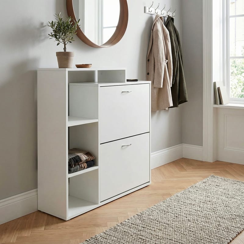 Noraro Skoskåp 85 cm - vit och kromfärgad - Förvaring - Sko- & klädförvaring - Skoförvaring
