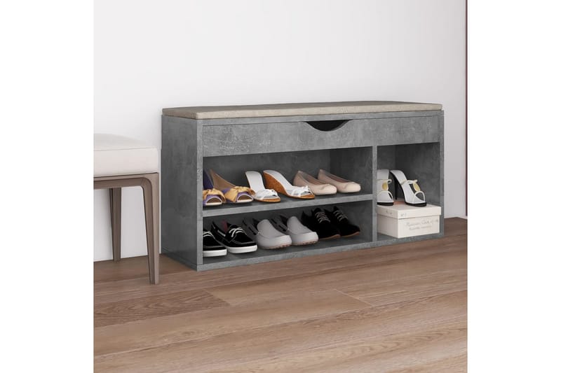 Skobänk med dyna betonggrå 104x30x49 cm spånskiva - Betonggrå - Förvaring - Sko- & klädförvaring - Skoförvaring