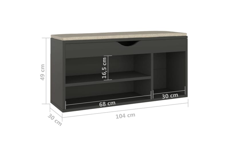 Skobänk med dyna grå 104x30x49 cm spånskiva - Grå - Förvaring - Sko- & klädförvaring - Skoförvaring