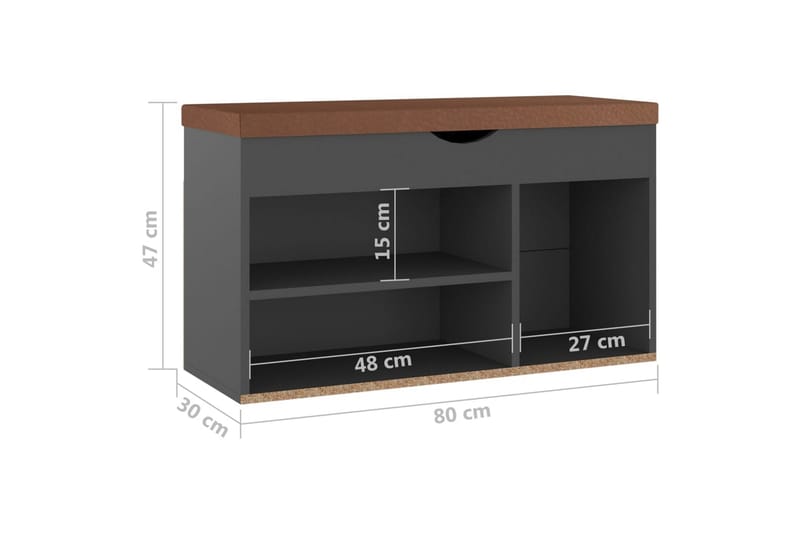 Skobänk med dyna grå 80x30x47 cm spånskiva - Grå - Förvaring - Sko- & klädförvaring - Skoförvaring