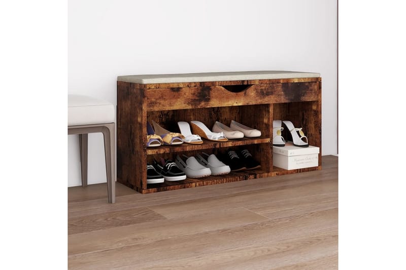 Skobänk med dyna rökfärgad ek 104x30x49 cm spånskiva - Rökfärgad ek - Förvaring - Sko- & klädförvaring - Skoförvaring