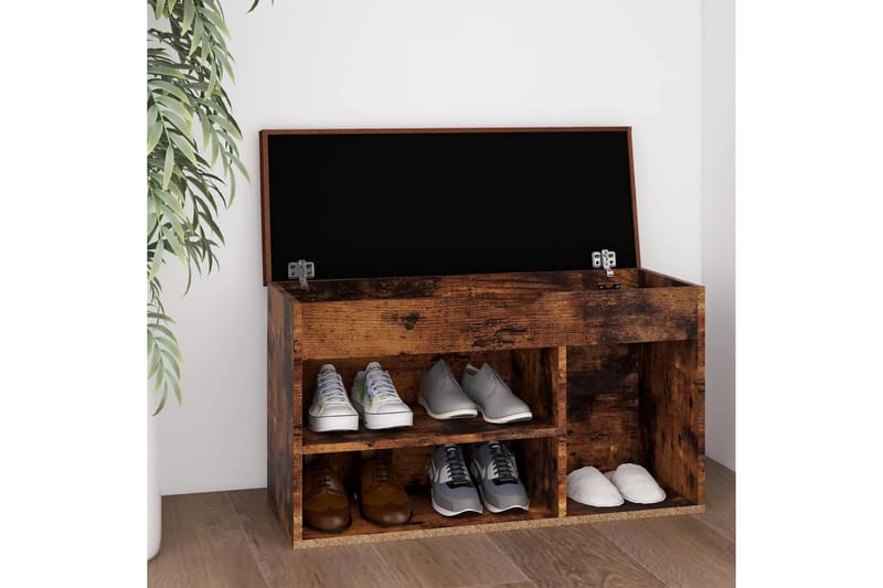 Skobänk med dyna rökt ek 80x30x47 cm spånskiva - Brun - Förvaring - Sko- & klädförvaring - Skoförvaring