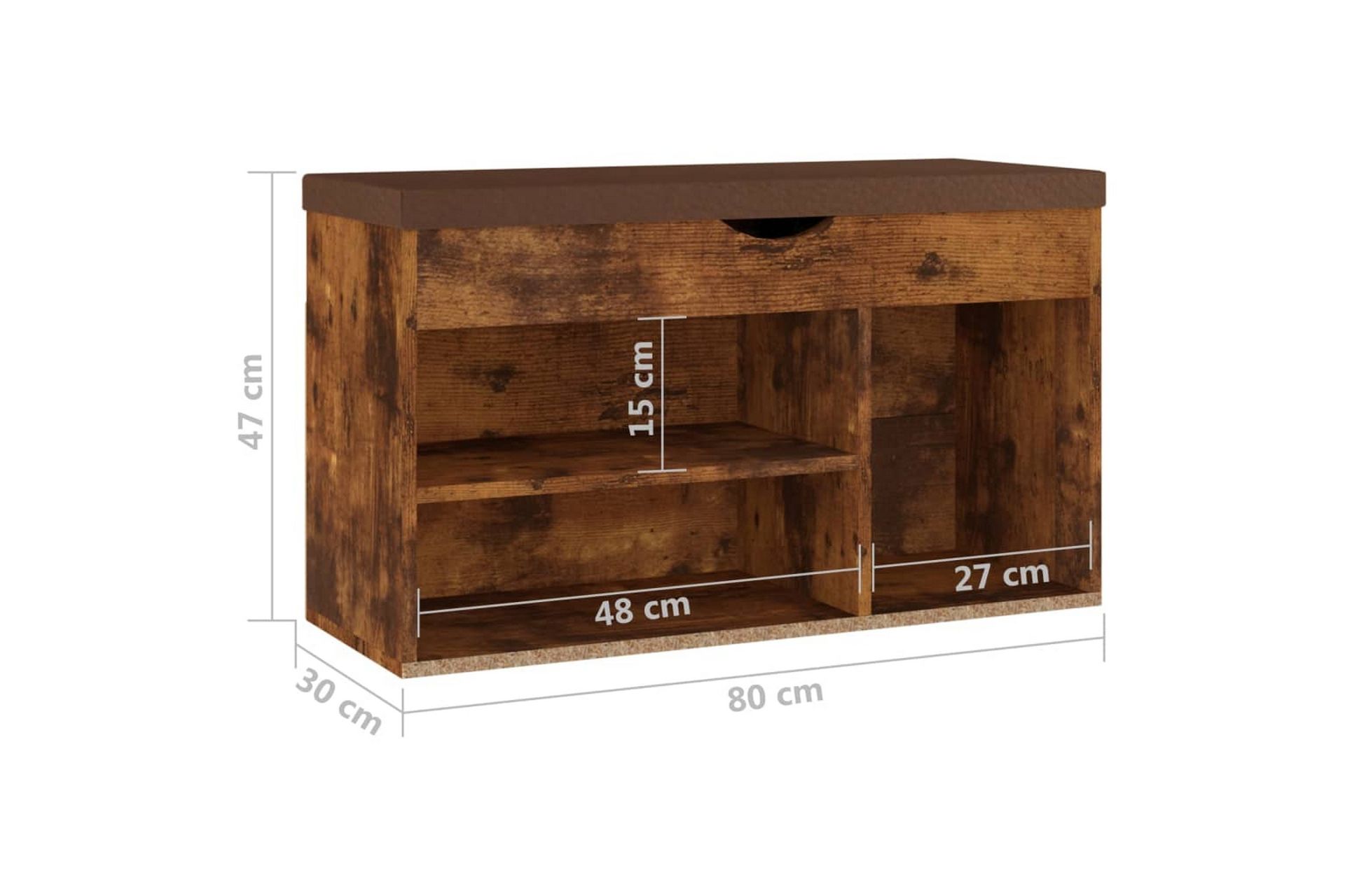 Skobänk med dyna rökt ek 80x30x47 cm spånskiva - Brun - Förvaring - Sko- & klädförvaring - Skoförvaring