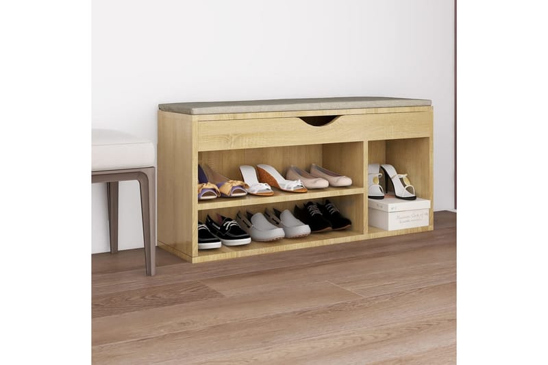 Skobänk med dyna sonoma-ek 104x30x49 cm spånskiva - Ek - Förvaring - Sko- & klädförvaring - Skoförvaring