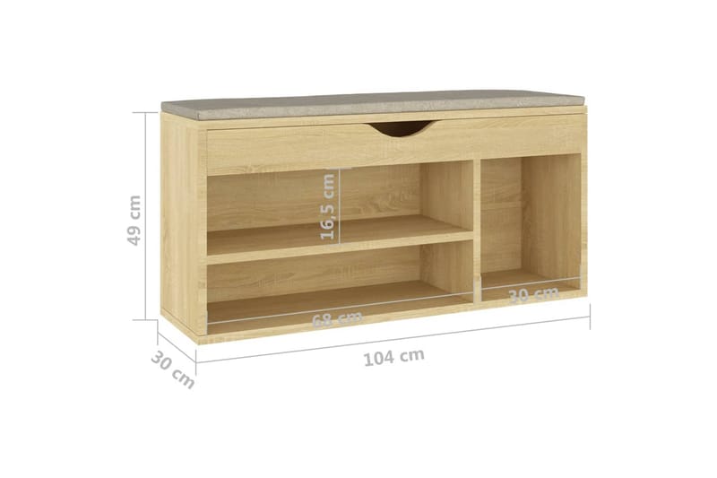 Skobänk med dyna sonoma-ek 104x30x49 cm spånskiva - Ek - Förvaring - Sko- & klädförvaring - Skoförvaring
