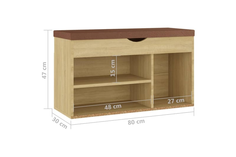 Skobänk med dyna sonoma-ek 80x30x47 cm spånskiva - Ek - Förvaring - Sko- & klädförvaring - Skoförvaring