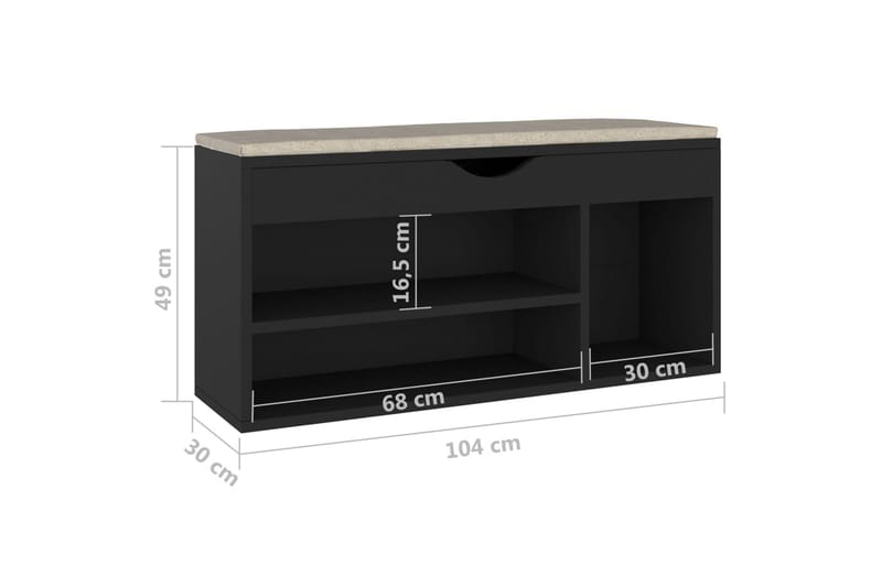 Skobänk med dyna svart 104x30x49 cm spånskiva - Svart - Förvaring - Sko- & klädförvaring - Skoförvaring