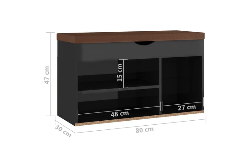 Skobänk med dyna svart högglans 80x30x47 cm spånskiva - Svart högglans - Förvaring - Sko- & klädförvaring - Skoförvaring
