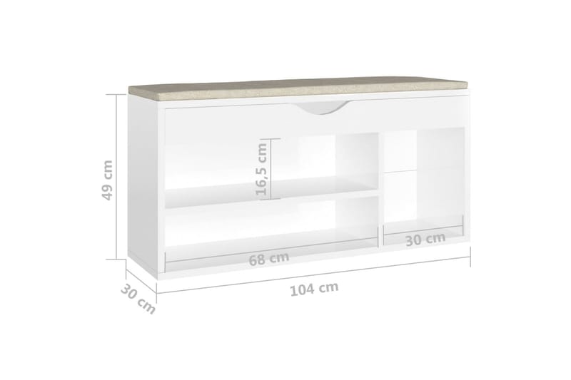 Skobänk med dyna vit högglans 104x30x49 cm spånskiva - Vit högglans - Förvaring - Sko- & klädförvaring - Skoförvaring