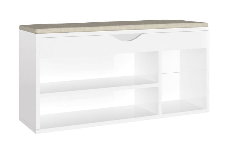 Skobänk med dyna vit högglans 104x30x49 cm spånskiva - Vit högglans - Förvaring - Sko- & klädförvaring - Skoförvaring