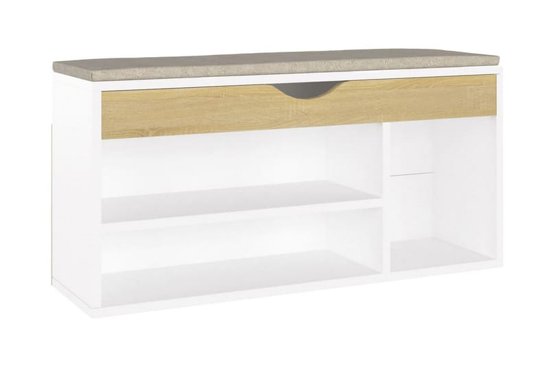 Skobänk med dyna vit och sonoma-ek 104x30x49 cm spånskiva - Vit/ek - Förvaring - Sko- & klädförvaring - Skoförvaring