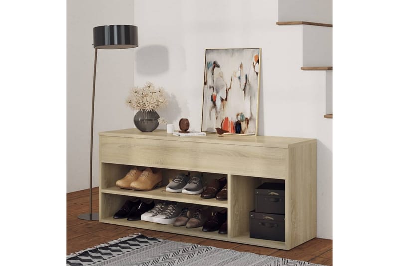 Skobänk sonoma-ek 105x30x45 cm spånskiva - Brun - Förvaring - Sko- & klädförvaring - Skoförvaring