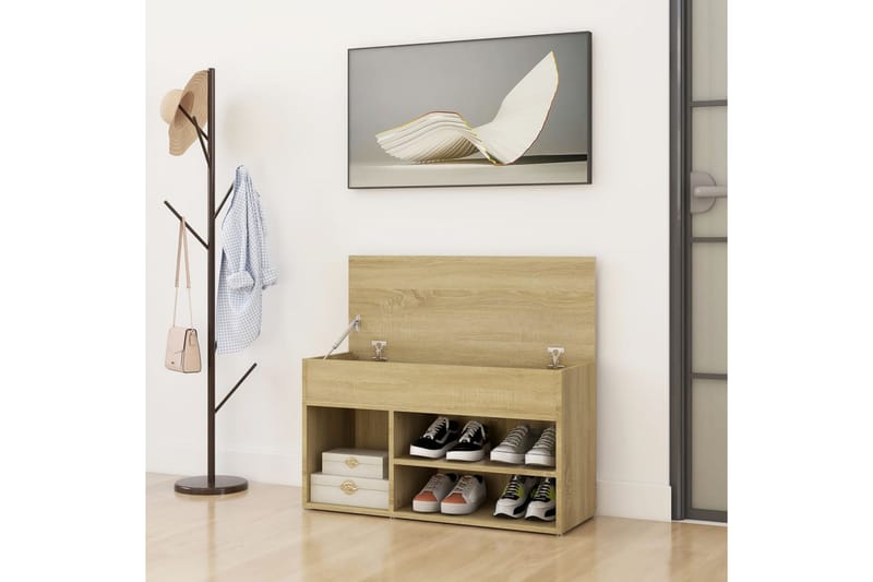 Skobänk sonoma-ek 80x30x45 cm spånskiva - Brun - Förvaring - Sko- & klädförvaring - Skoförvaring