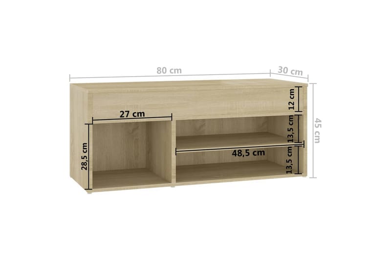 Skobänk sonoma-ek 80x30x45 cm spånskiva - Brun - Förvaring - Sko- & klädförvaring - Skoförvaring