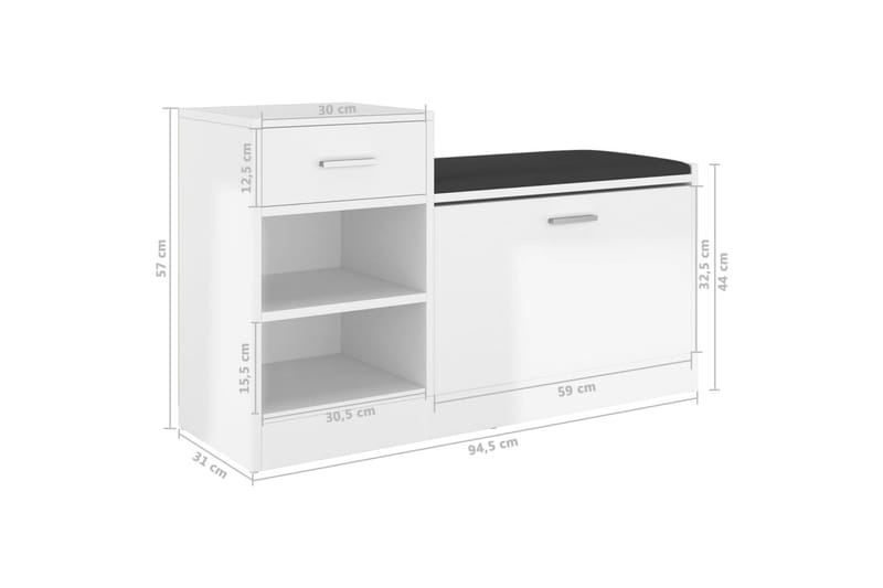Skobänk vit högglans 94,5x31x57 cm spånskiva - Vit högglans - Förvaring - Sko- & klädförvaring - Skoförvaring