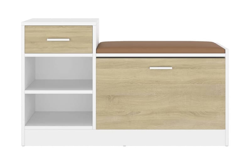 Skobänk vit och sonoma-ek 94,5x31x57 cm spånskiva - Beige - Förvaring - Sko- & klädförvaring - Skoförvaring