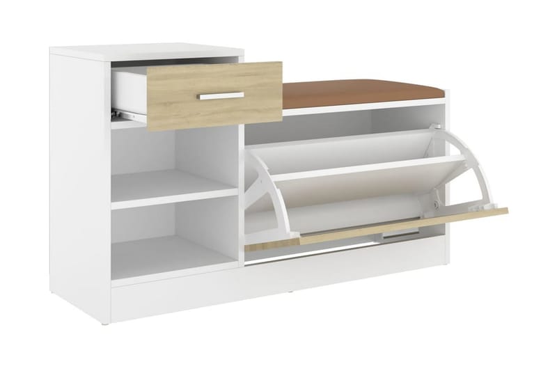 Skobänk vit och sonoma-ek 94,5x31x57 cm spånskiva - Beige - Förvaring - Sko- & klädförvaring - Skoförvaring
