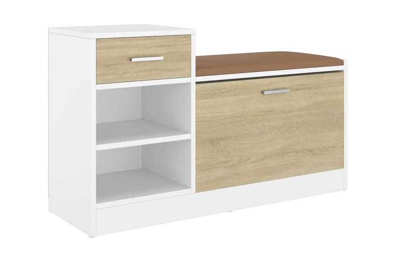 Skobänk vit och sonoma-ek 94,5x31x57 cm spånskiva - Beige - Förvaring - Sko- & klädförvaring - Skoförvaring