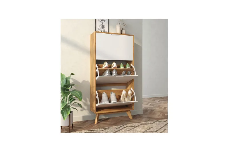 Skoförvaring Ezra 3 klaffar 60x24x125 cm, Wotan-ek/Vit - 60x24x125 cm, Wotan-ek/Vit - Förvaring - Sko- & klädförvaring - Skoförvaring