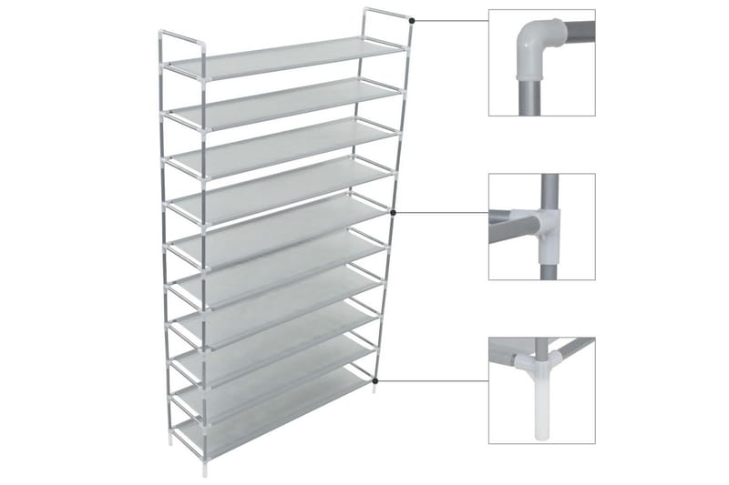 Skohylla med 10 hyllor metall och non-woven tyg silver - Silver - Förvaring - Sko- & klädförvaring - Skoförvaring