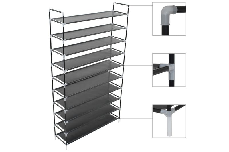Skohylla med 10 hyllor metall och non-woven tyg svart - Svart - Förvaring - Sko- & klädförvaring - Skoförvaring