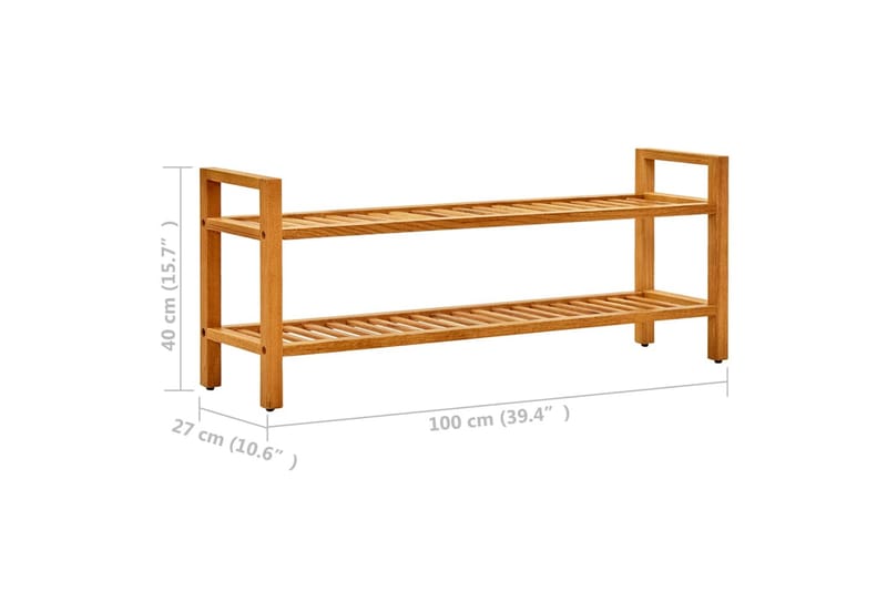 Skohylla med 2 hyllor 100x27x40 cm massiv ek - Brun - Förvaring - Sko- & klädförvaring - Skoförvaring