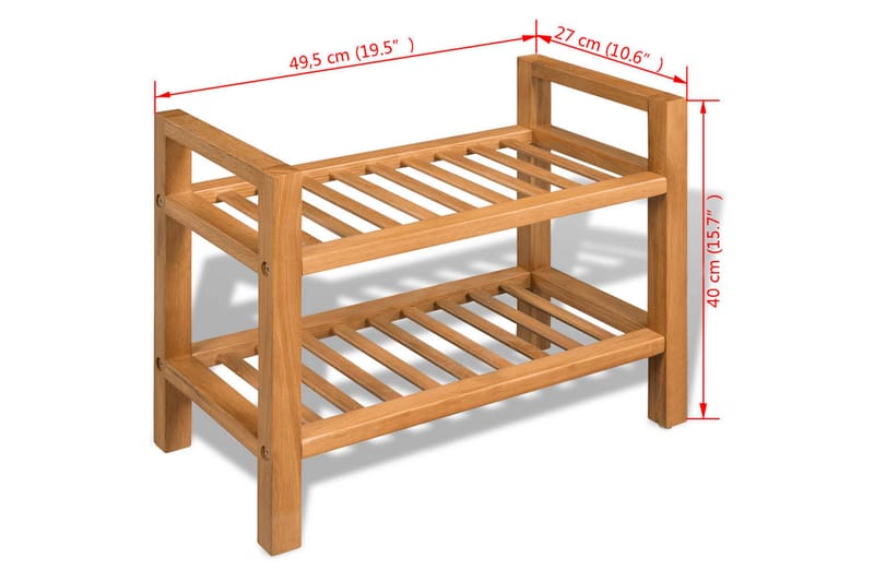 Skohylla med 2 hyllor 50x27x40 cm massiv ek - Brun - Förvaring - Sko- & klädförvaring - Skoförvaring