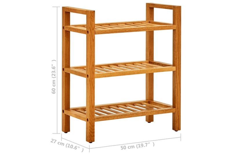 Skohylla med 3 hyllor 50x27x60 cm massiv ek - Brun - Förvaring - Sko- & klädförvaring - Skoförvaring