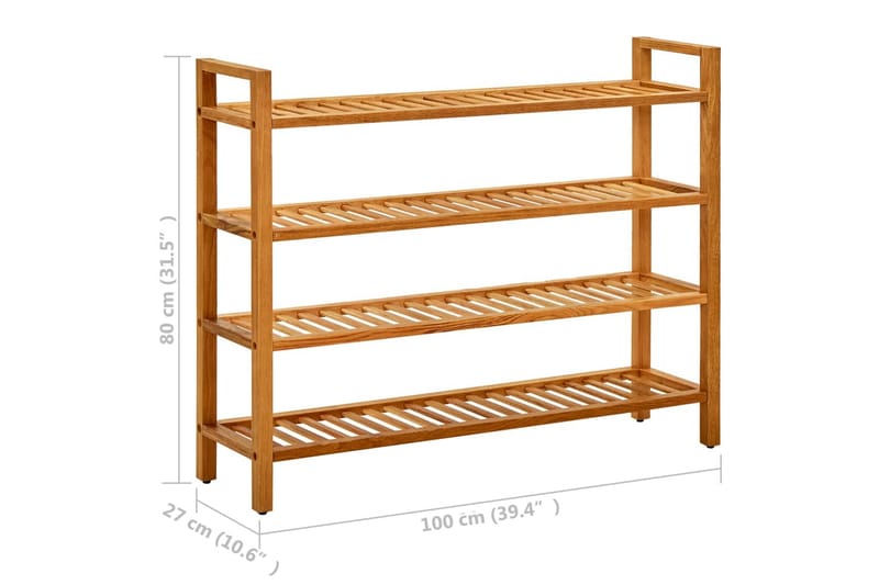 Skohylla med 4 hyllor 100x27x80 cm massiv ek - Brun - Förvaring - Sko- & klädförvaring - Skoförvaring