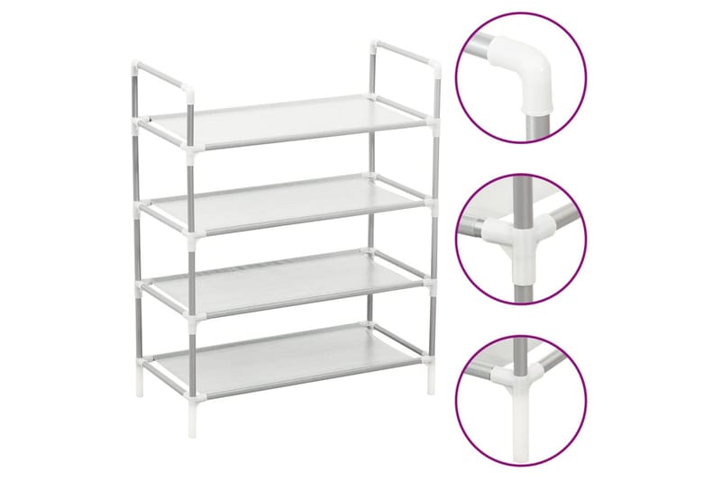 Skohylla med 4 hyllor metall och non-woven tyg silver - Silver - Förvaring - Sko- & klädförvaring - Skoförvaring