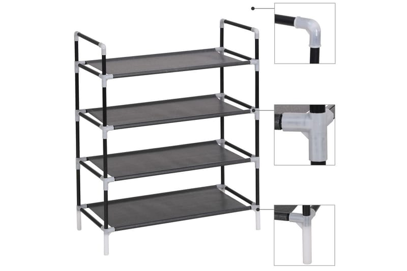 Skohylla med 4 hyllor metall och non-woven tyg svart - Svart - Förvaring - Sko- & klädförvaring - Skoförvaring