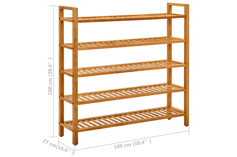 Skohylla med 5 hyllor 100x27x100 cm massiv ek - Brun - Förvaring - Sko- & klädförvaring - Skoförvaring