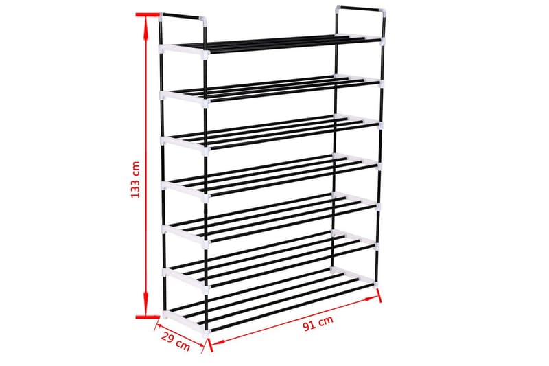 Skohylla med 7 hyllor metall och plast svart - Svart - Skoförvaring - Skohylla & skoställ