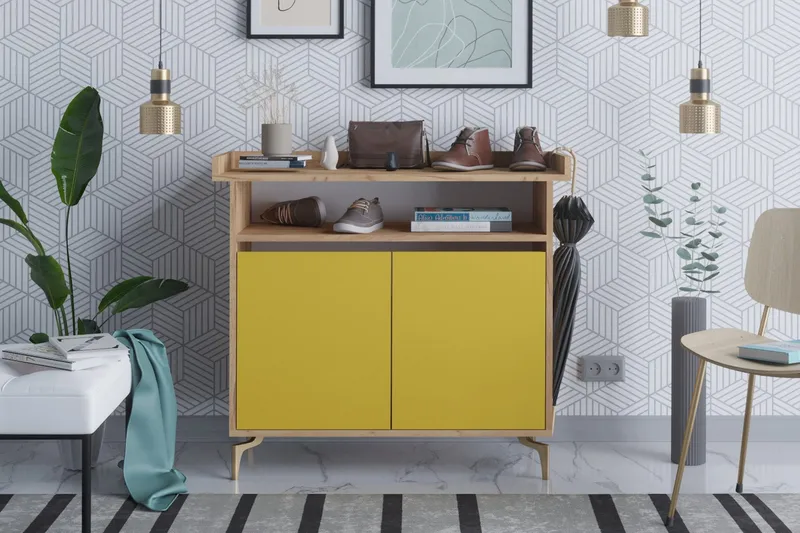 Skoskåp 52x100 cm, Guld/Natur/Gul