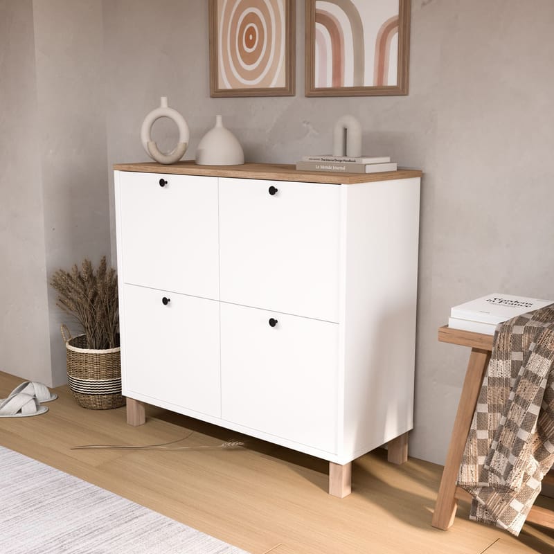 Avero Skoskåp 90x85,2x35 cm - Vit ek - Förvaring - Sko- & klädförvaring - Skoförvaring - Skoskåp