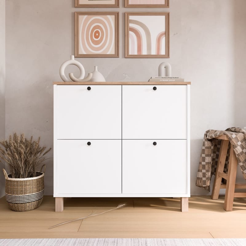Avero Skoskåp 90x85,2x35 cm - Vit ek - Förvaring - Sko- & klädförvaring - Skoförvaring - Skoskåp