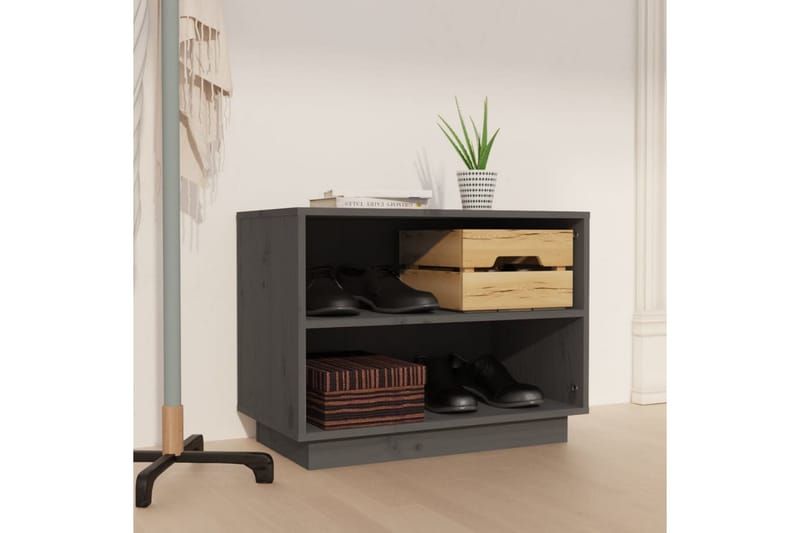 Skoskåp grå 60x34x45 cm massiv furu - Grå - Förvaring - Sko- & klädförvaring - Skoförvaring