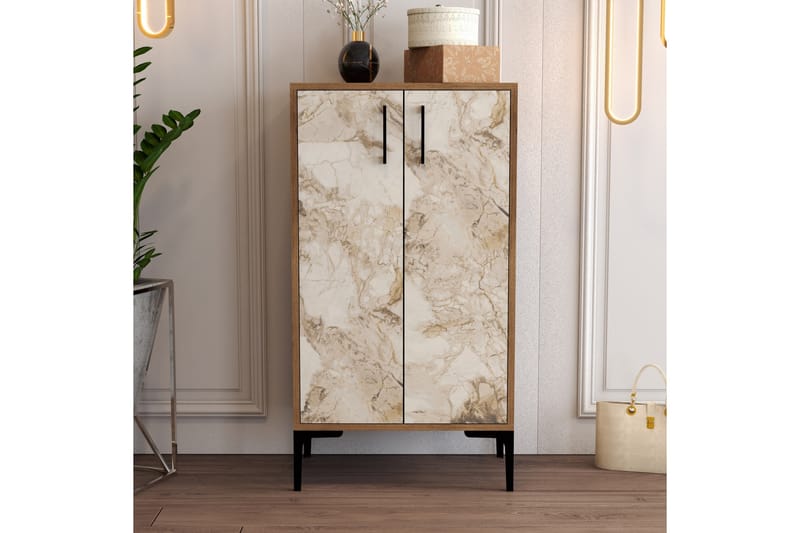JENEC Skoskåp 35x60 cm Valnöt/Vit - Valnöt/Beige - Förvaring - Sko- & klädförvaring - Skoförvaring - Skoskåp