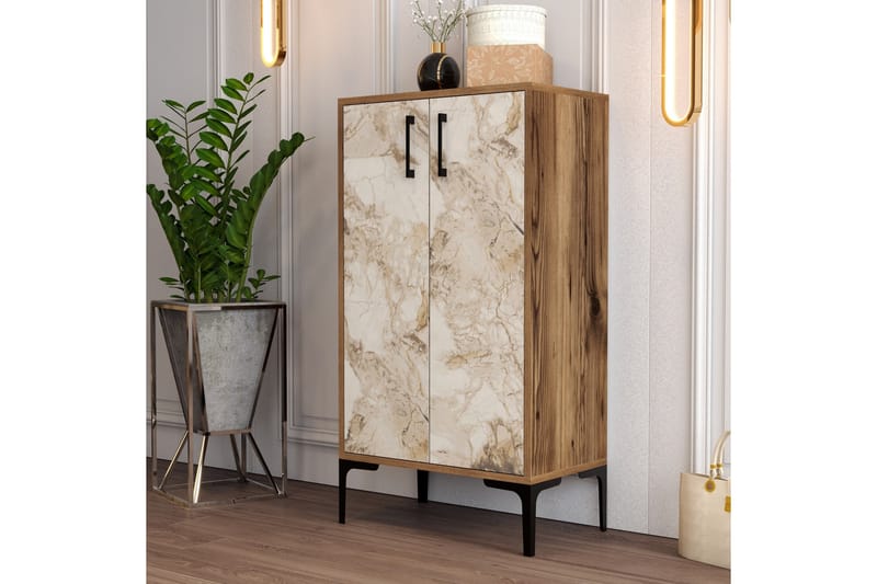 JENEC Skoskåp 35x60 cm Valnöt/Vit - Valnöt/Beige - Förvaring - Sko- & klädförvaring - Skoförvaring - Skoskåp