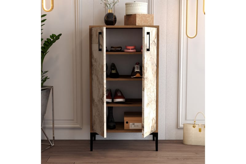 JENEC Skoskåp 35x60 cm Valnöt/Vit - Valnöt/Beige - Förvaring - Sko- & klädförvaring - Skoförvaring - Skoskåp