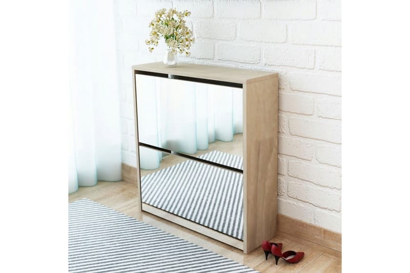 Skoskåp med 2 lådor och spegel 63x17x67 cm ek - Brun - Förvaring - Sko- & klädförvaring - Skoförvaring