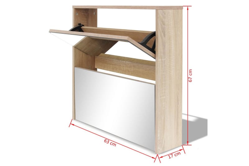 Skoskåp med 2 lådor och spegel 63x17x67 cm ek - Brun - Förvaring - Sko- & klädförvaring - Skoförvaring