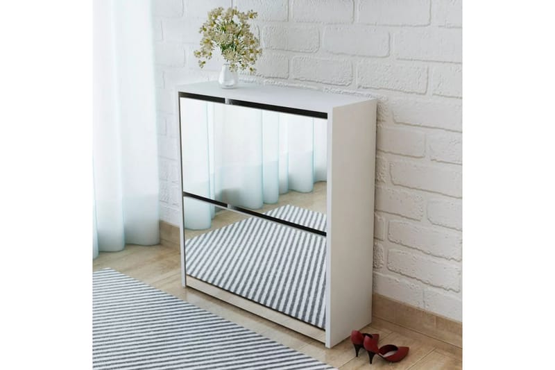 Skoskåp med 2 lådor och spegel vit 63x17x67 cm - Vit - Förvaring - Sko- & klädförvaring - Skoförvaring