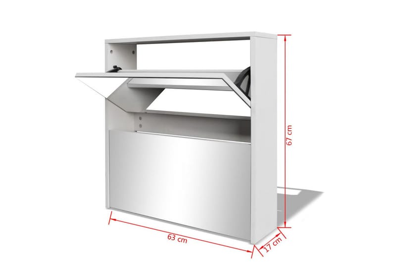 Skoskåp med 2 lådor och spegel vit 63x17x67 cm - Vit - Förvaring - Sko- & klädförvaring - Skoförvaring